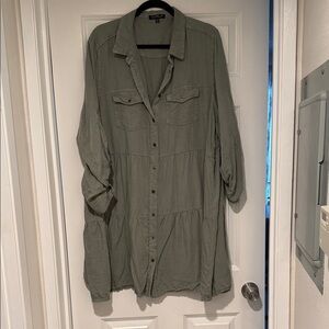 Velvet Heart Olive Green Button-Front Shirt Dress